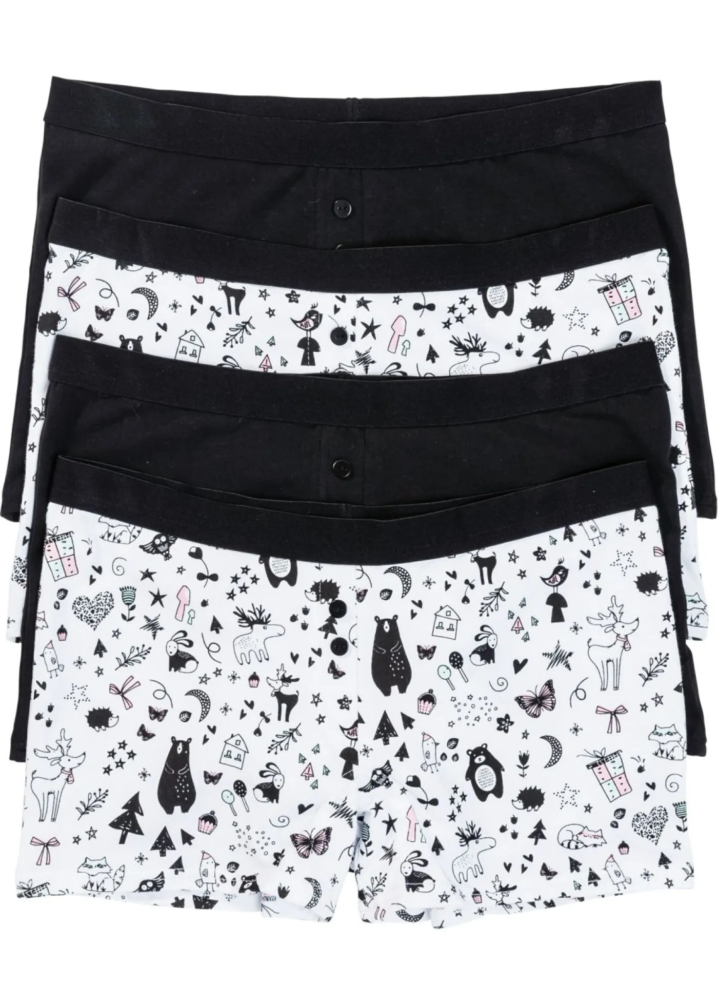 bonprix bonprix Braguitas bóxer de mujer (4 unidades) Negro-blanco estampado Discount