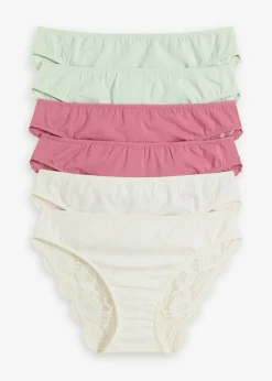 bonprix bonprix Braguitas con encaje (6 unidades) Blanco lana + verde pastel + sorbete de frutos rojos Hot