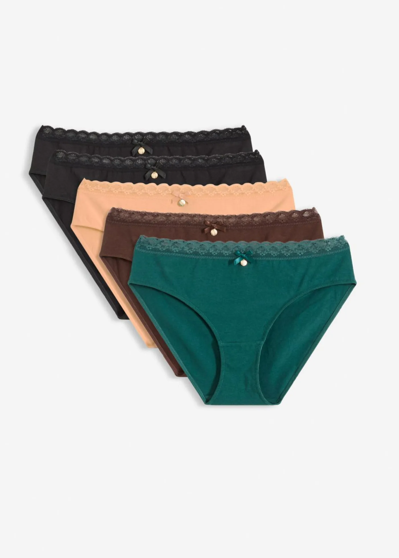 bonprix bonprix Braguitas con encaje (5 unidades) negro-marrón oscuro-verde petróleo-papaya suave Sale