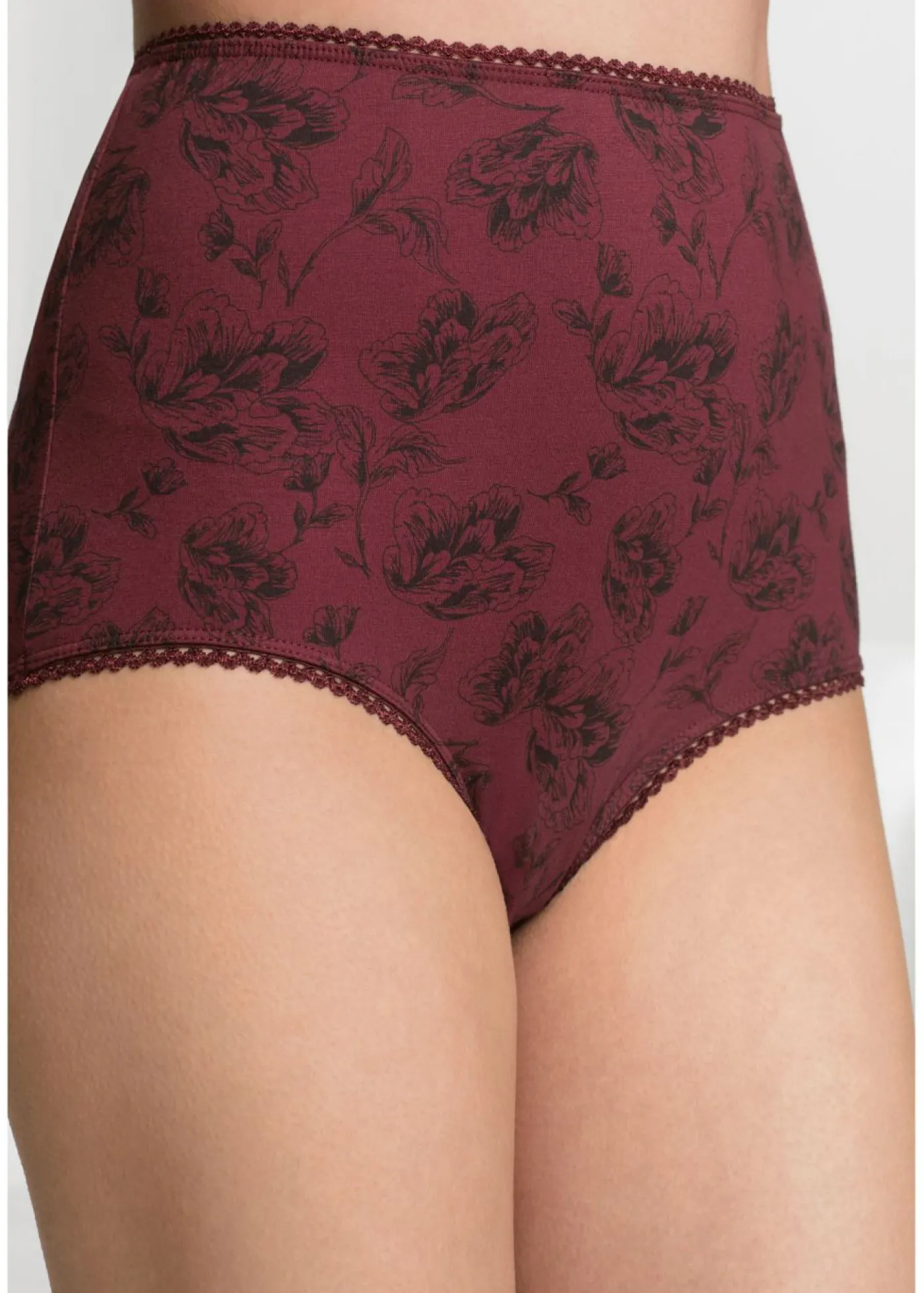 bonprix bonprix Braguitas de talle alto con algodón orgánico (4 unidades) Negro/rojo avellana estampado Clearance