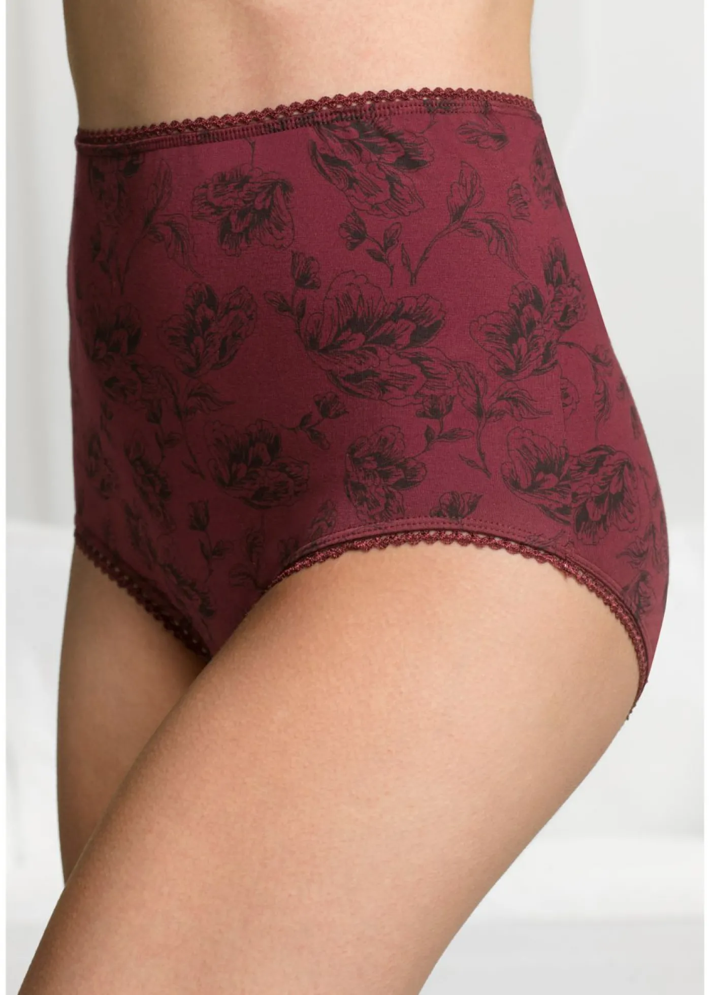 bonprix bonprix Braguitas de talle alto con algodón orgánico (4 unidades) Negro/rojo avellana estampado Clearance