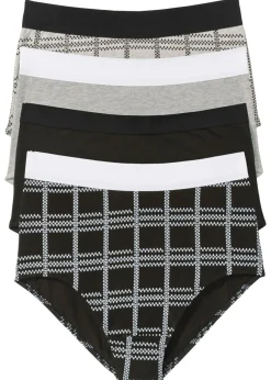 bonprix bonprix Braguitas de talle alto con algodón orgánico (4 unidades) Negro-gris claro jaspeado estampado