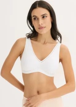 bonprix bonprix Bralette acolchado sin aros de canalé con algodón orgánico Blanco