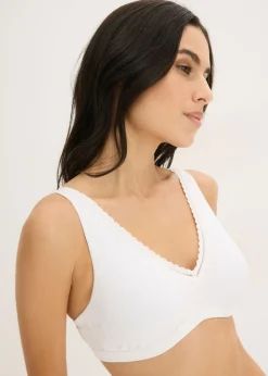 bonprix bonprix Bralette acolchado sin aros de canalé con algodón orgánico Blanco