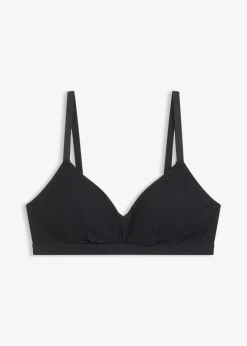 bonprix bonprix Bralette acolchado sin aros de algodón orgánico de canalé Negro Outlet