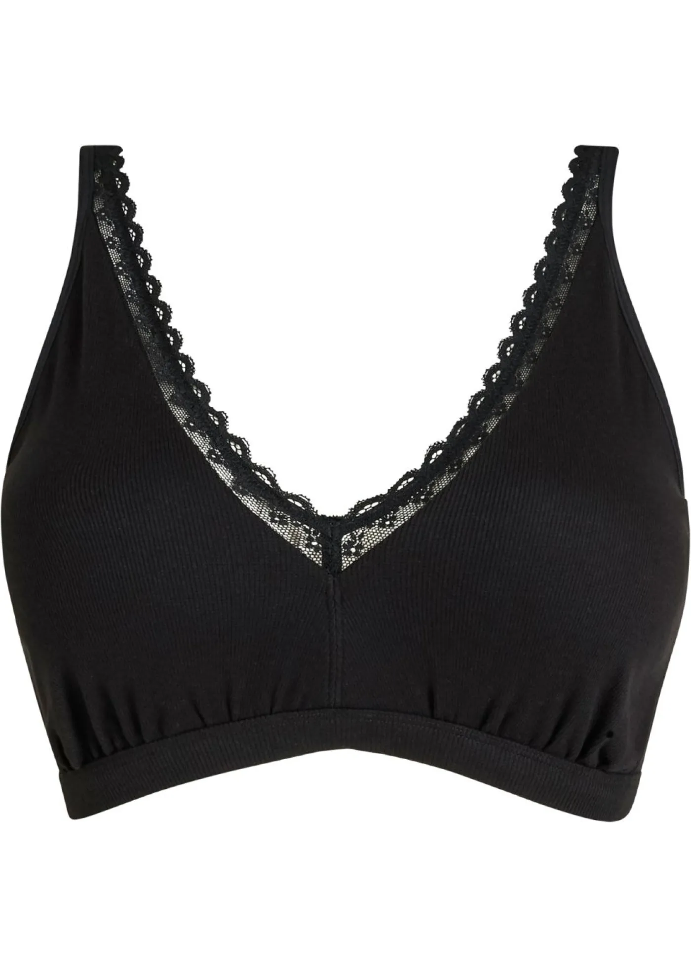 bonprix bonprix Bralette de canalé de algodón orgánico con encaje Negro Online