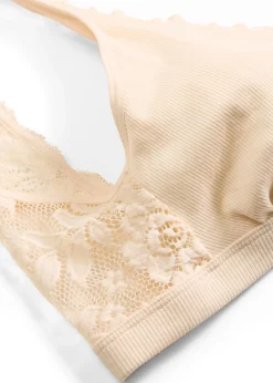 bonprix bonprix Bralette de canalé de algodón orgánico con encaje Rosa seda Sale