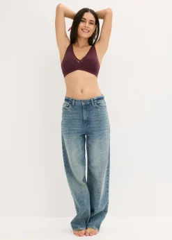 bonprix bonprix Bralette de canalé de algodón orgánico con encaje rojo burdeos Outlet