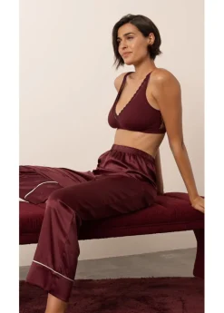 bonprix bonprix Bralette de canalé de algodón orgánico con encaje rojo burdeos Outlet