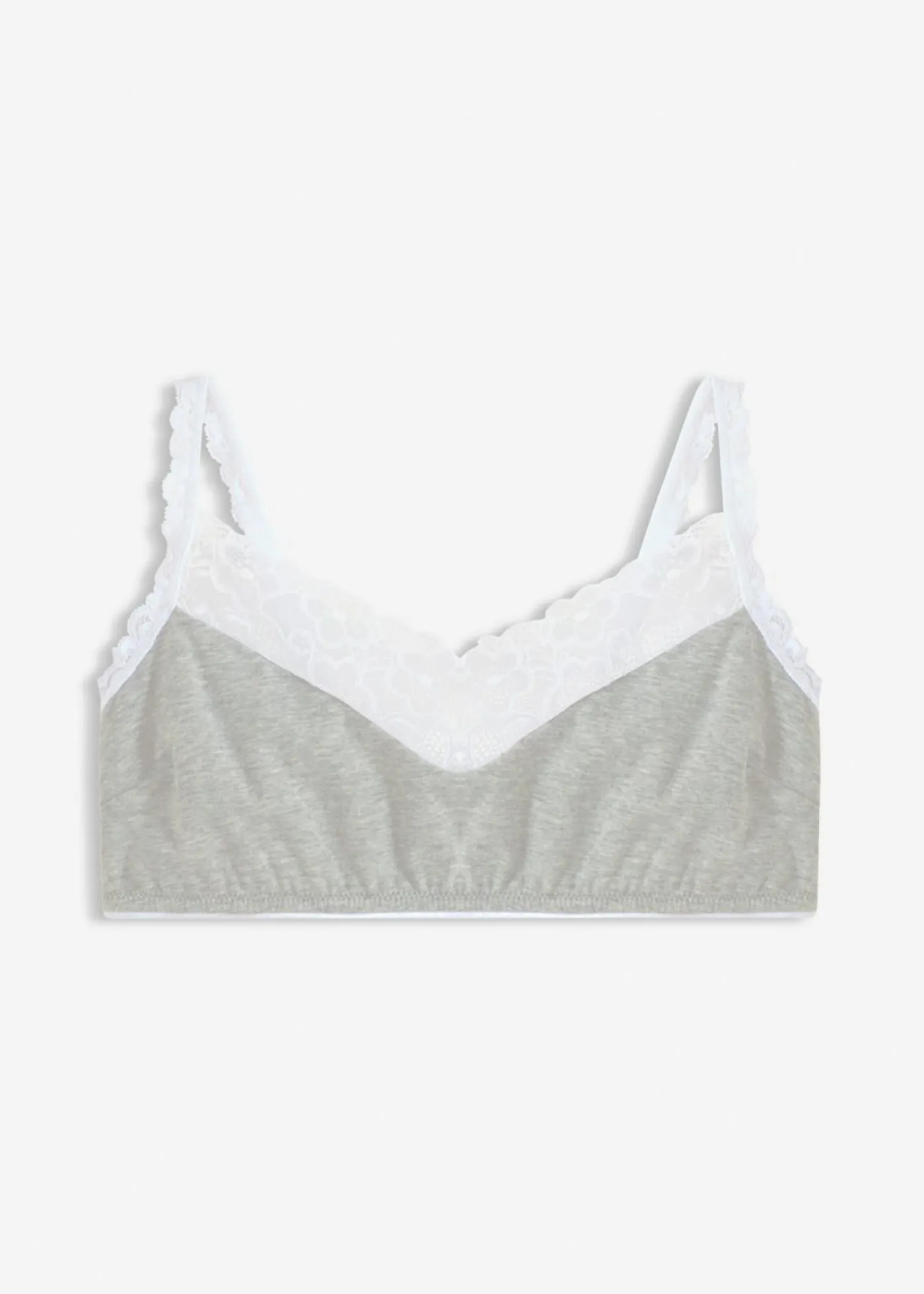 bonprix bonprix Bralette sin aros con algodón y encaje Gris claro jaspeado-blanco Discount