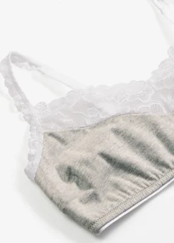 bonprix bonprix Bralette sin aros con algodón y encaje Gris claro jaspeado-blanco Discount