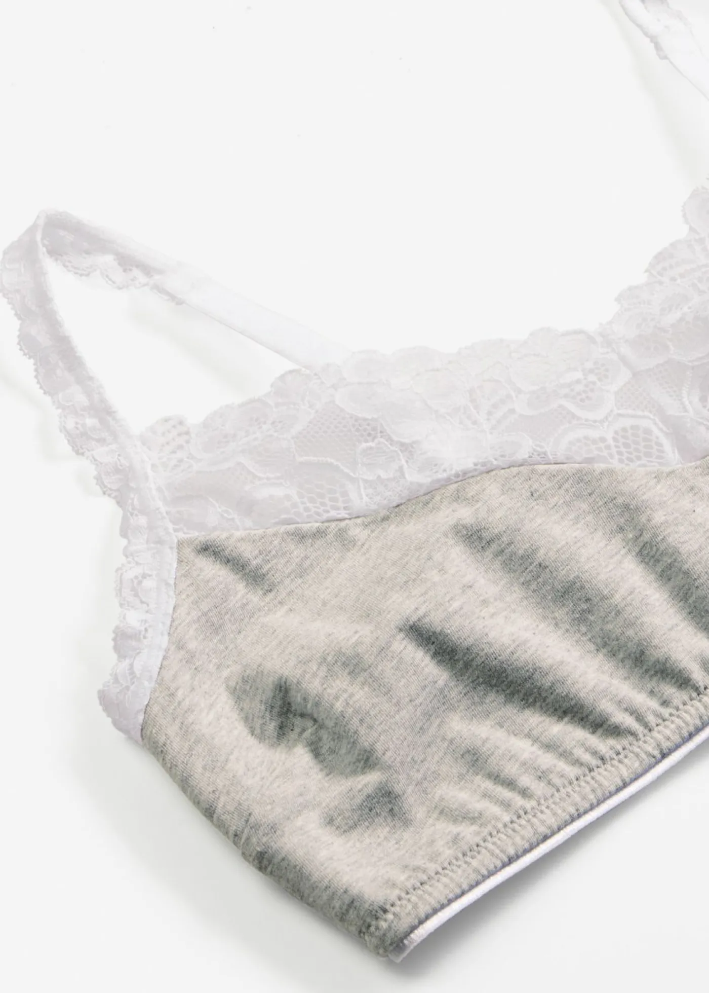 bonprix bonprix Bralette sin aros con algodón y encaje Gris claro jaspeado-blanco Discount
