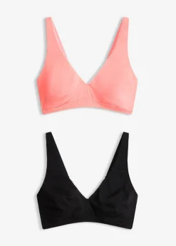 bonprix bonprix Bralette sin aros con algodón (2 unidades) rosa coral-negro Hot