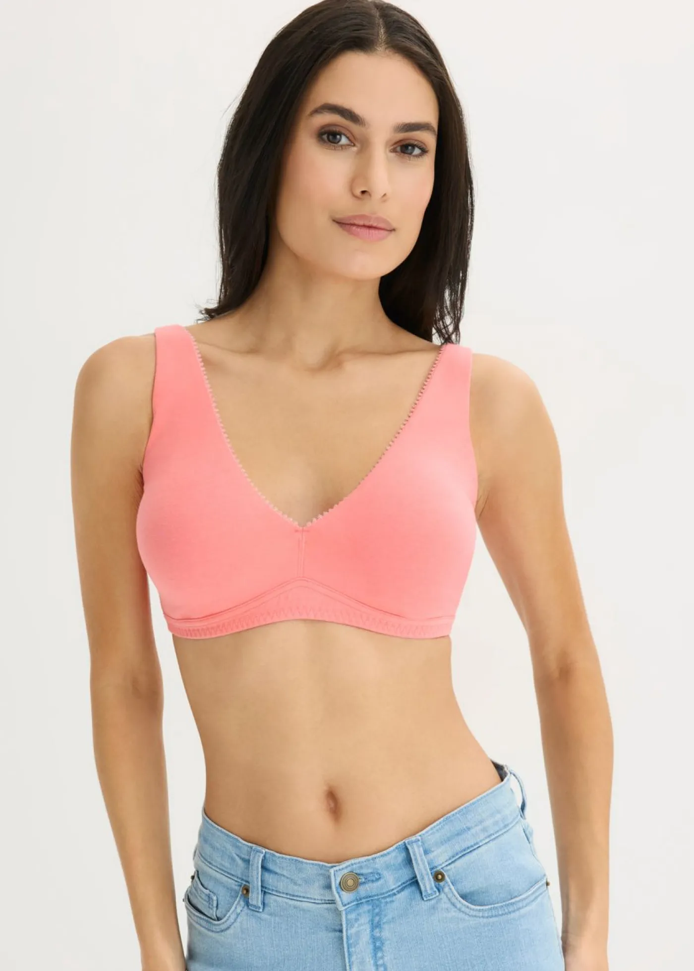 bonprix bonprix Bralette sin aros con algodón (2 unidades) rosa coral-negro Hot