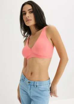 bonprix bonprix Bralette sin aros con algodón (2 unidades) rosa coral-negro Hot