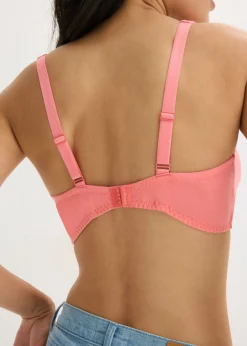 bonprix bonprix Bralette sin aros con algodón (2 unidades) rosa coral-negro Hot