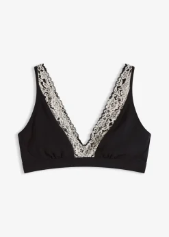 bonprix bonprix Bralette sin aros con algodón orgánico y encaje Negro-blanco lana Online