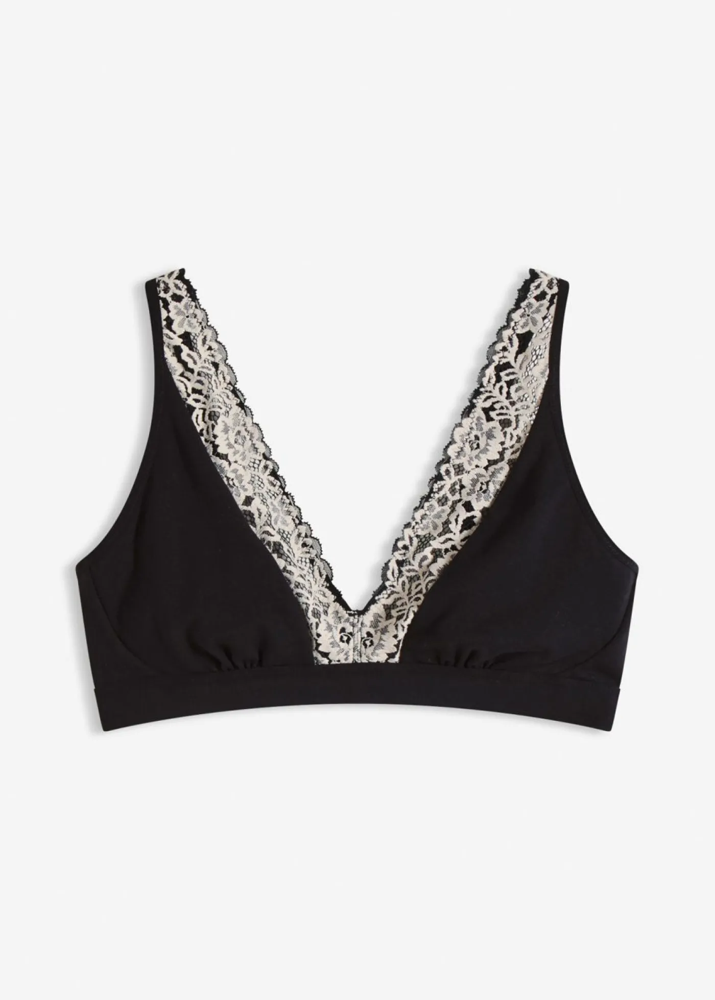 bonprix bonprix Bralette sin aros con algodón orgánico y encaje Negro-blanco lana Online