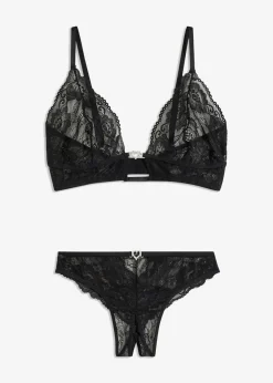 bonprix VENUS Bralette y tanga con abertura (conjunto de 2 piezas) Negro Clearance