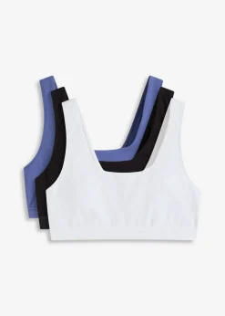 bonprix bonprix Bustier de algodón orgánico (3 unidades) Azul pacífico oscuro + negro + blanco Online