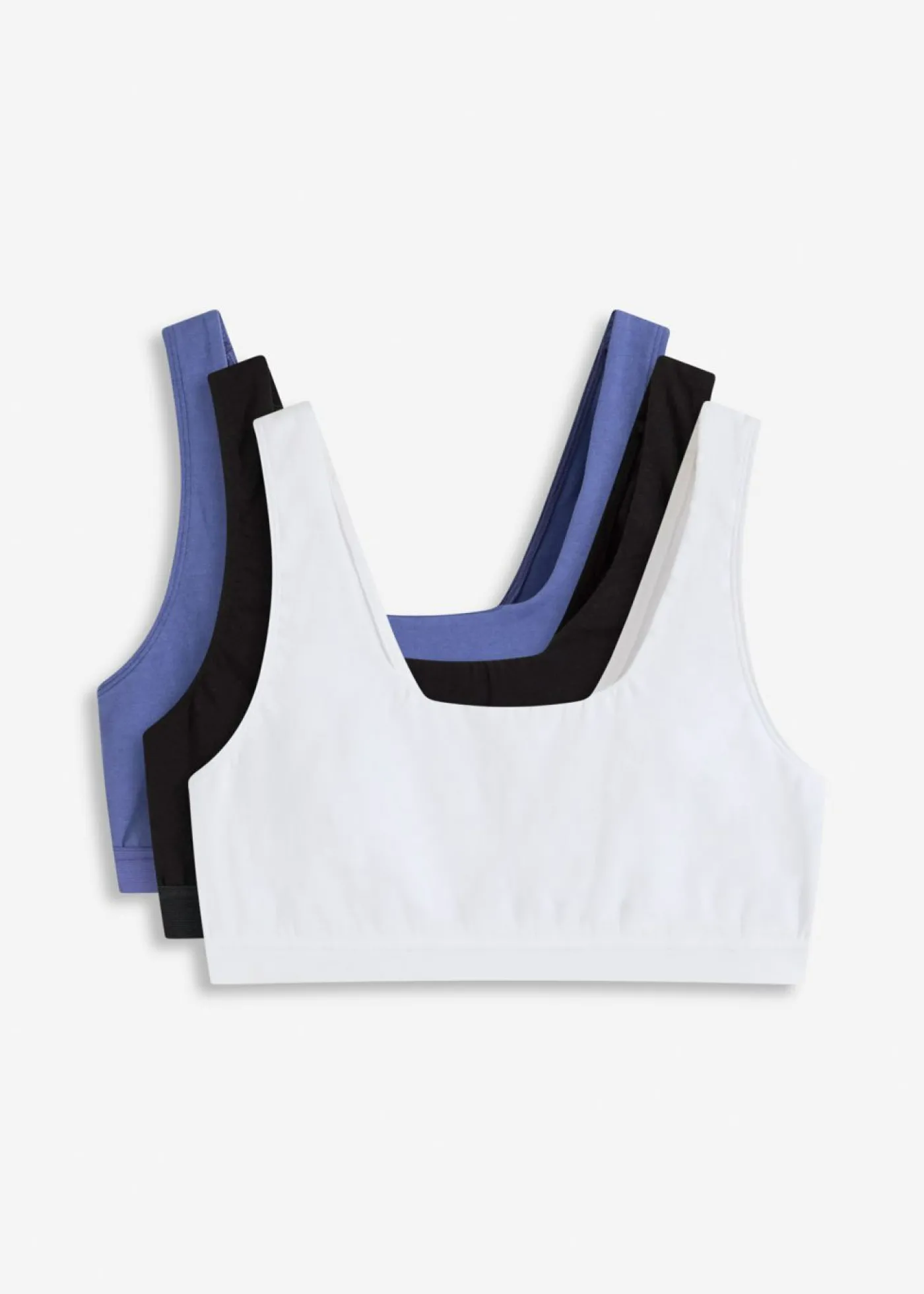 bonprix bonprix Bustier de algodón orgánico (3 unidades) Azul pacífico oscuro + negro + blanco Online