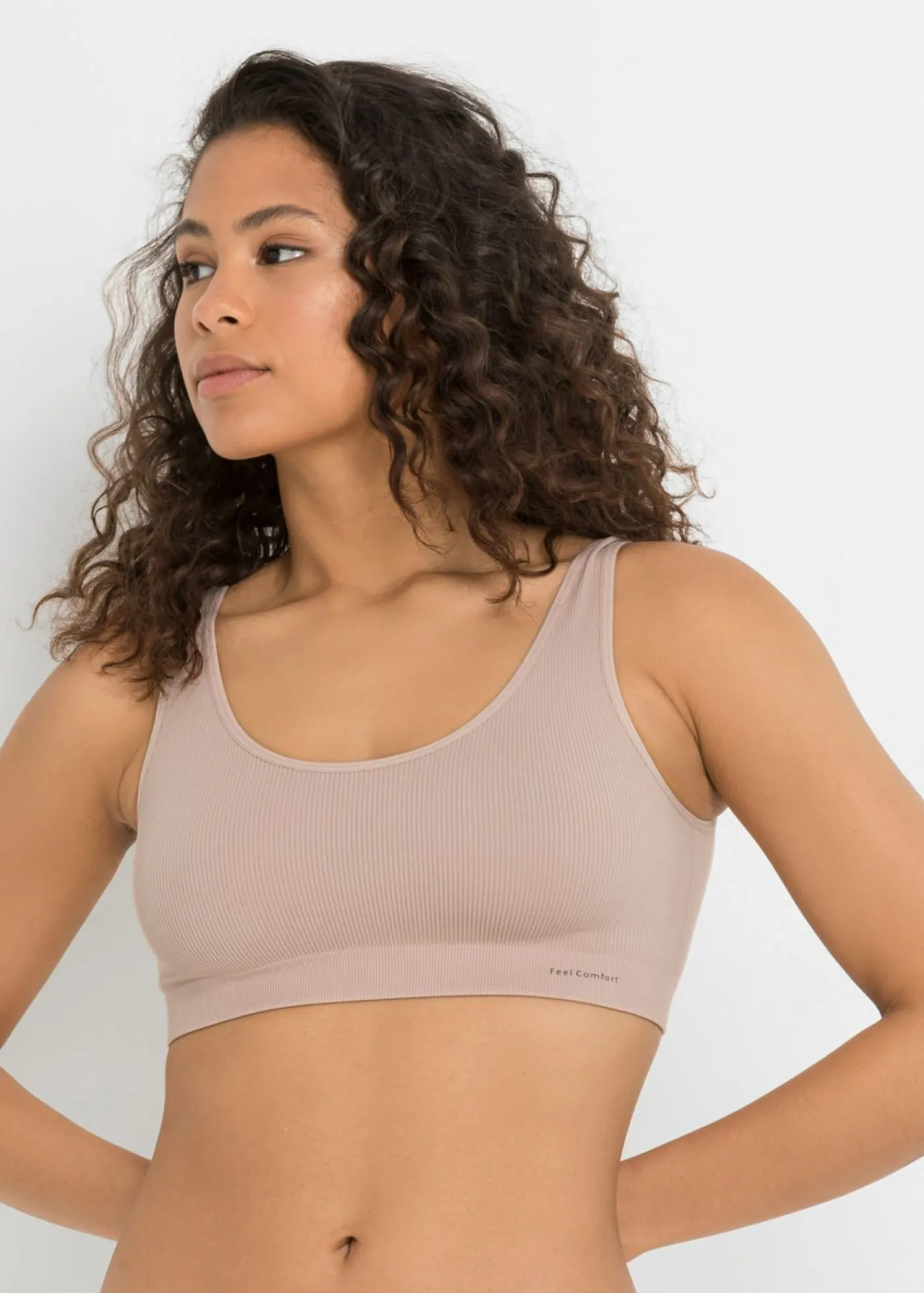 bonprix bonprix Bustier Feel Comfort acanalado y sin costuras (2 unidades) Antracita + beige mate Clearance