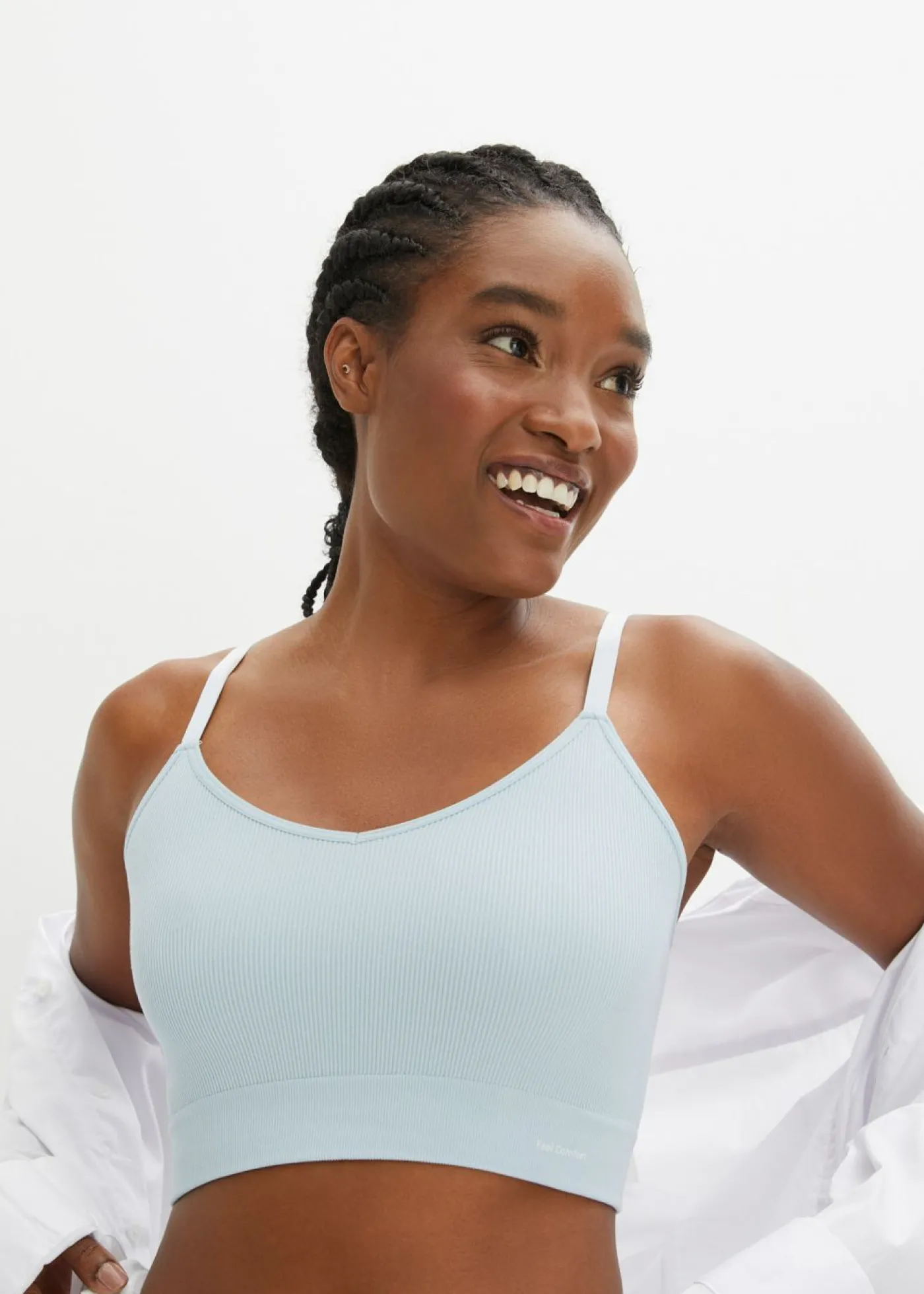 bonprix bonprix Bustier Feel Comfort sin costuras de canalé azul pálido Discount