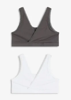bonprix bonprix Bustier reversible de algodón orgánico suave (2 unidades) blanco - pizarra Outlet