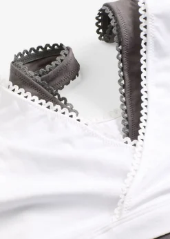 bonprix bonprix Bustier reversible de algodón orgánico suave (2 unidades) blanco - pizarra Outlet