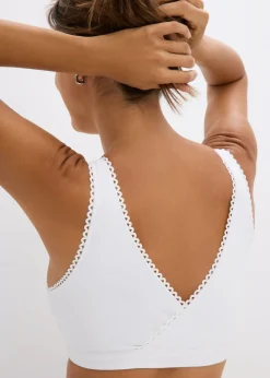 bonprix bonprix Bustier reversible de algodón orgánico suave (2 unidades) blanco - pizarra Outlet
