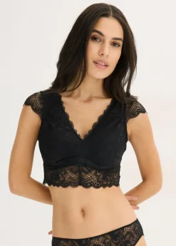 bonprix bonprix Bustier sin aros con encaje de flores Negro Sale