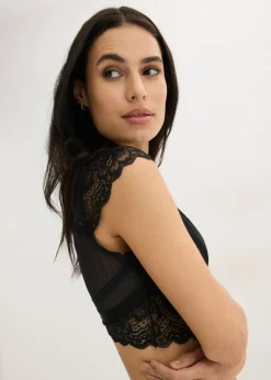 bonprix bonprix Bustier sin aros con encaje de flores Negro Sale