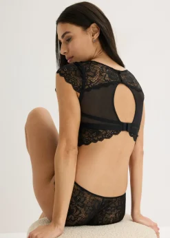 bonprix bonprix Bustier sin aros con encaje de flores Negro Sale