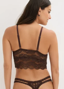 bonprix bonprix Bustier sin aros con encaje de flores Marrón oscuro Discount