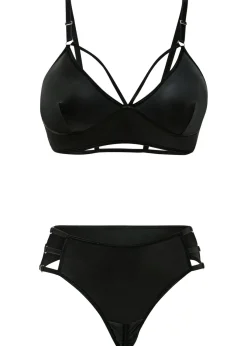bonprix VENUS Bustier y tanga con abertura y efecto mojado (2 piezas) Negro Hot