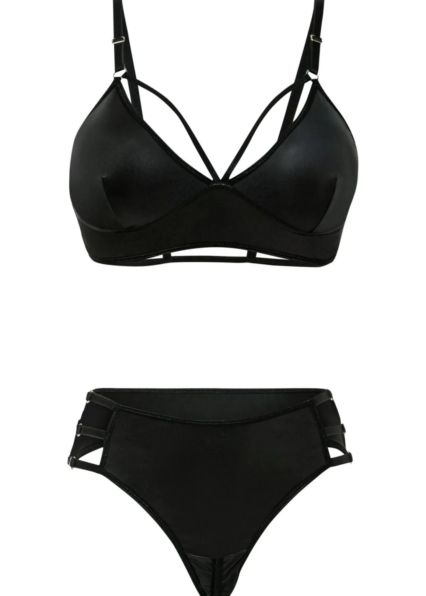 bonprix VENUS Bustier y tanga con abertura y efecto mojado (2 piezas) Negro Hot