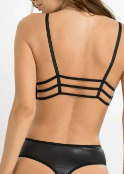 bonprix VENUS Bustier y tanga con abertura y efecto mojado (2 piezas) Negro Hot