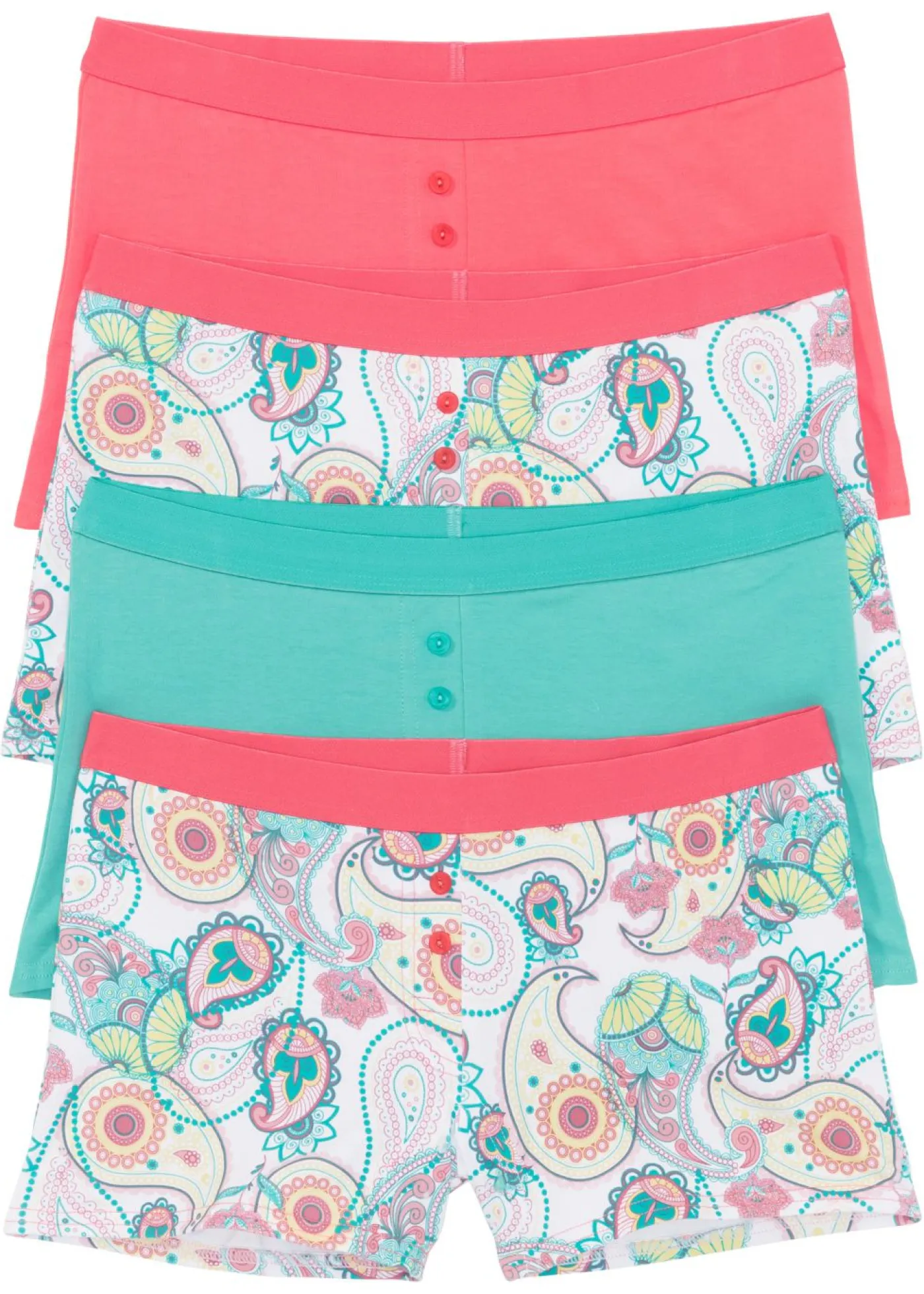 bonprix bonprix Bóxer de mujer (4 unidades) blanco/rosa claro/verde océano/amarillo claro/coral claro Discount