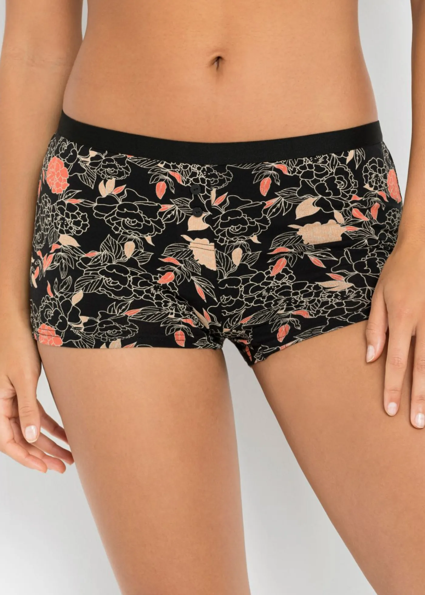 bonprix bonprix Bóxer de mujer (4 unidades) Negro de flores/negro/melocotón Outlet