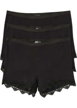 bonprix bonprix Bóxer e algodón ligero con encaje para mujeres (3 unidades) Negro New