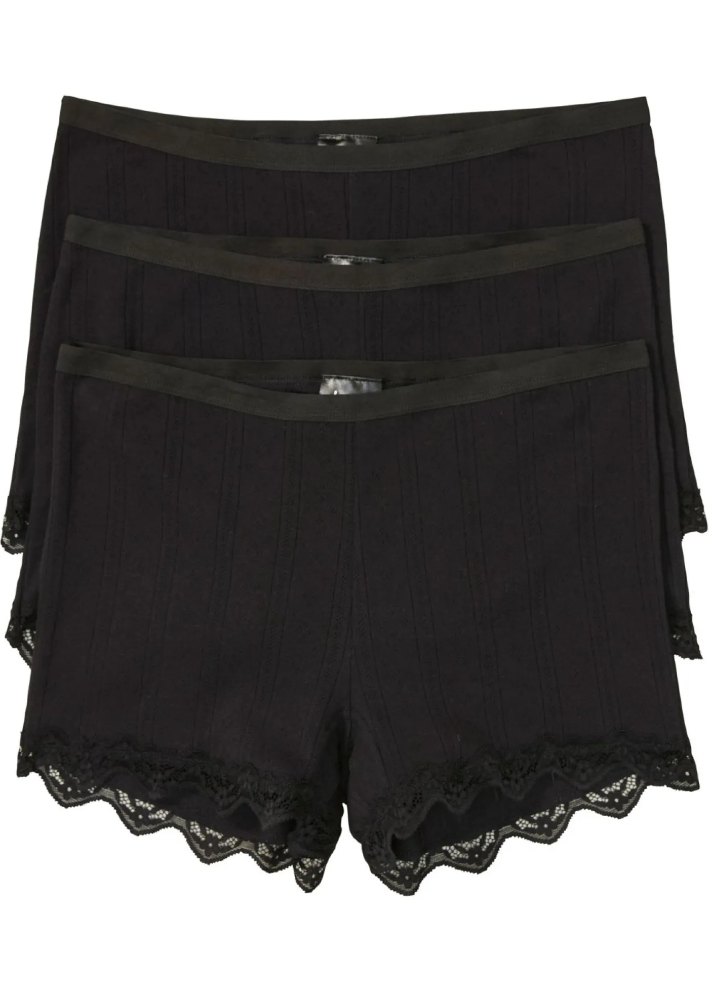 bonprix bonprix Bóxer e algodón ligero con encaje para mujeres (3 unidades) Negro New