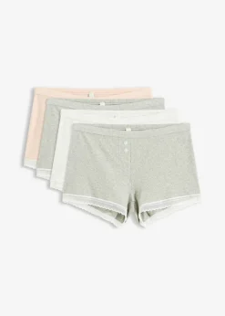 bonprix bonprix Bóxers acanalados con encaje para mujeres (4 unidades) gris claro jaspeado-rosa seda-natural jaspeado