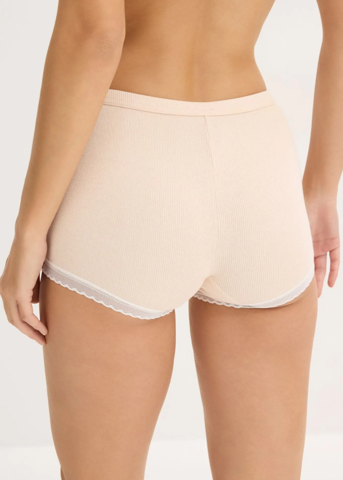 bonprix bonprix Bóxers acanalados con encaje para mujeres (4 unidades) gris claro jaspeado-rosa seda-natural jaspeado