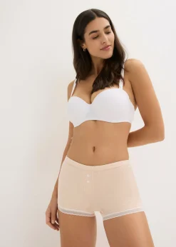 bonprix bonprix Bóxers acanalados con encaje para mujeres (4 unidades) gris claro jaspeado-rosa seda-natural jaspeado