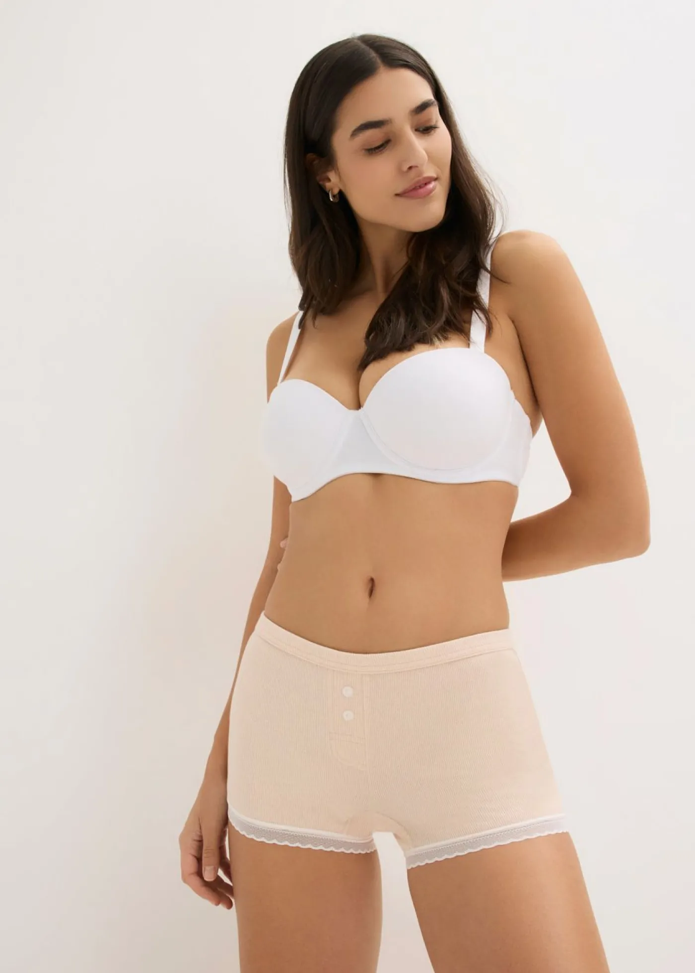bonprix bonprix Bóxers acanalados con encaje para mujeres (4 unidades) gris claro jaspeado-rosa seda-natural jaspeado