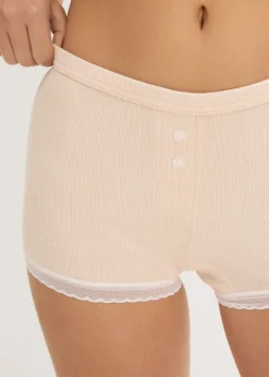 bonprix bonprix Bóxers acanalados con encaje para mujeres (4 unidades) gris claro jaspeado-rosa seda-natural jaspeado
