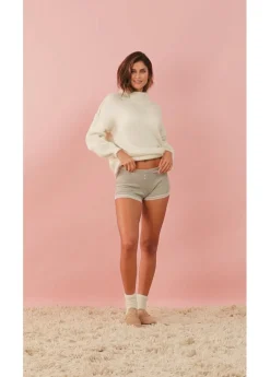 bonprix bonprix Bóxers acanalados con encaje para mujeres (4 unidades) gris claro jaspeado-rosa seda-natural jaspeado
