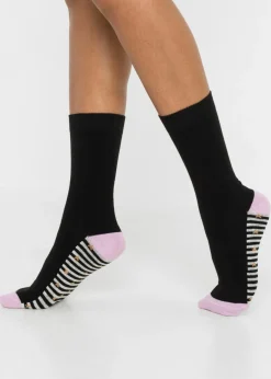 bonprix bonprix Calcetines con puños sin presión (5 pares) de algodón orgánico Negro estampado Sale