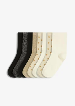 bonprix bonprix Calcetines cortos con lúrex y algodón orgánico (8 pares) Negro-blanco lana-beige Online