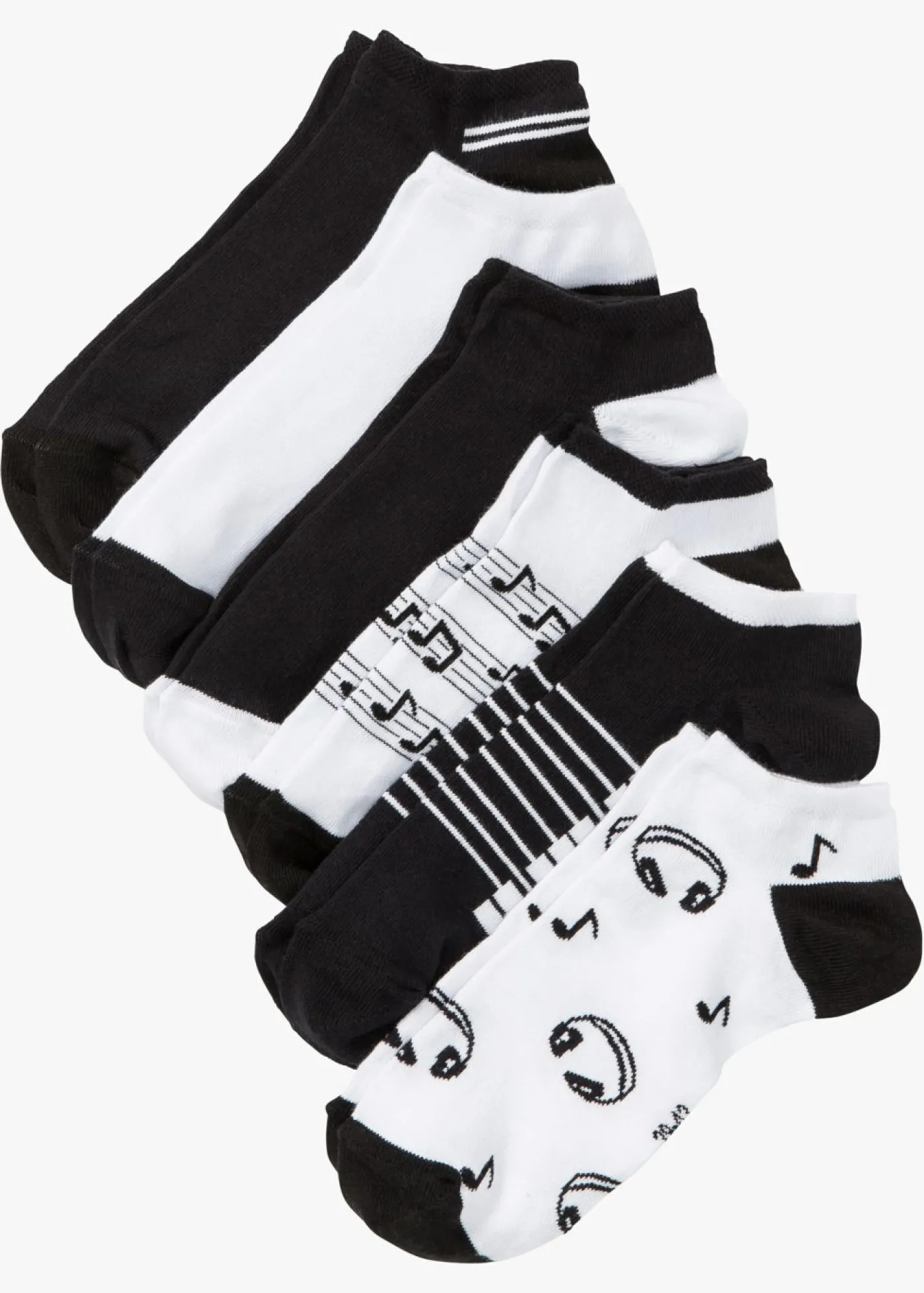 bonprix bonprix Calcetines cortos (6 pares) de algodón orgánico Negro-blanco estampado Hot